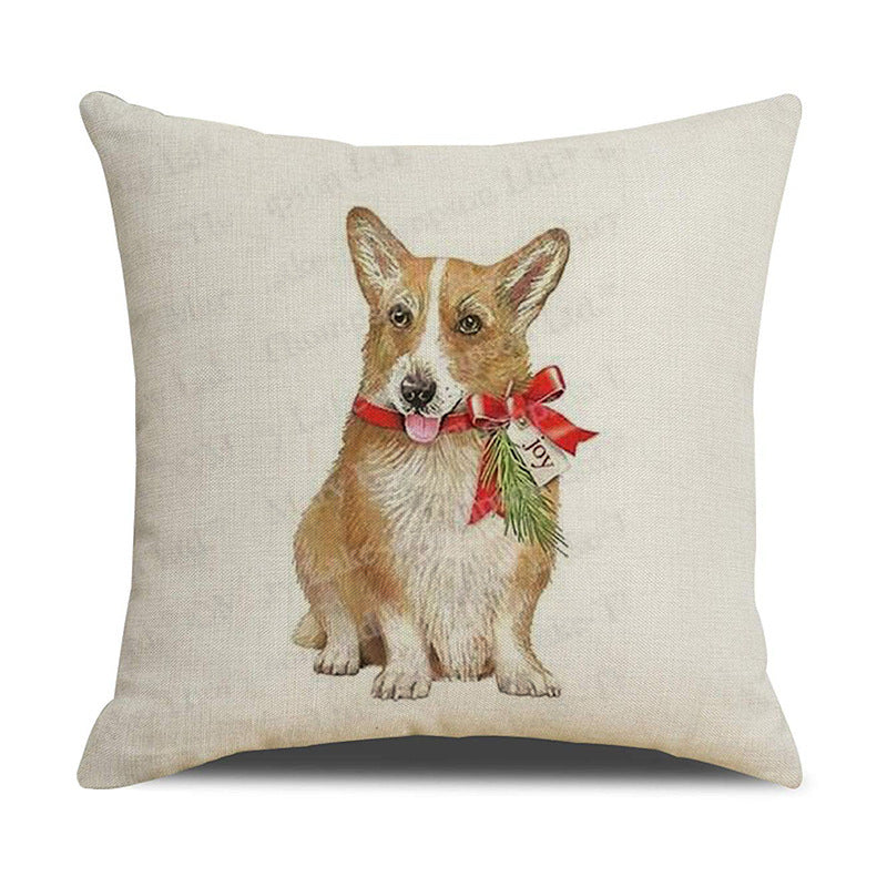 KTX-530643 Christmas White Cute Animal Printed Pillowcase 45x45cm Linen