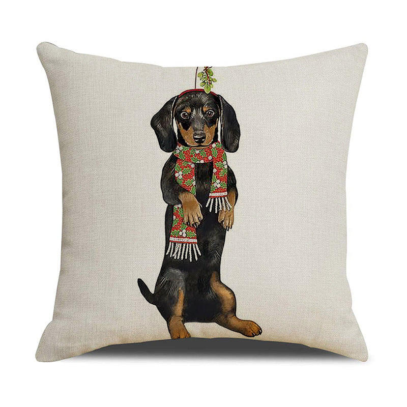 KTX-530643 Christmas White Cute Animal Printed Pillowcase 45x45cm Linen