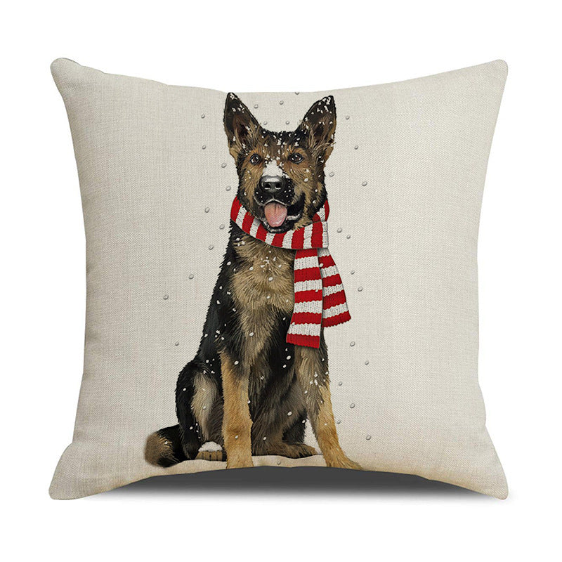 KTX-530643 Christmas White Cute Animal Printed Pillowcase 45x45cm Linen