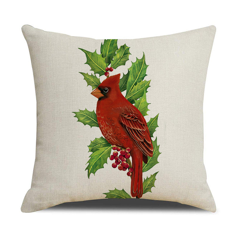 KTX-530643 Christmas White Cute Animal Printed Pillowcase 45x45cm Linen