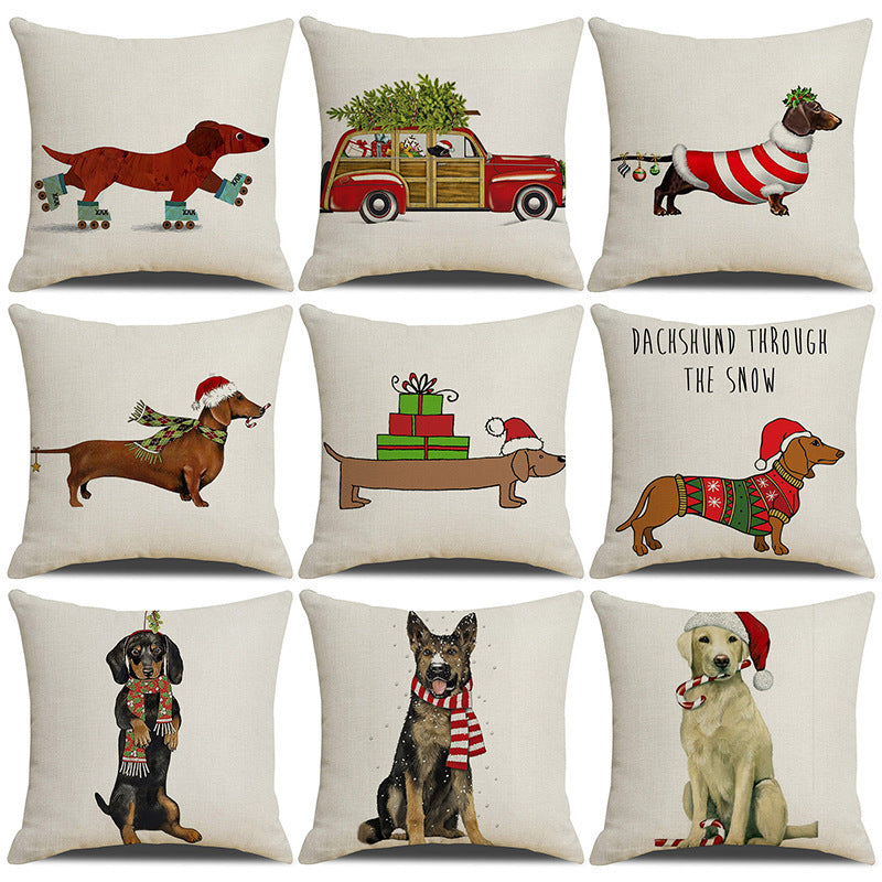 KTX-530643 Christmas White Cute Animal Printed Pillowcase 45x45cm Linen