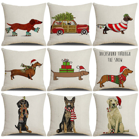 KTX-530643 Christmas White Cute Animal Printed Pillowcase 45x45cm Linen