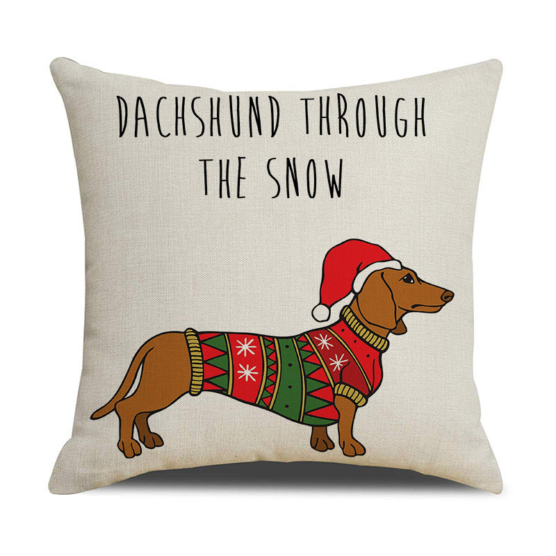 KTX-530643 Christmas White Cute Animal Printed Pillowcase 45x45cm Linen