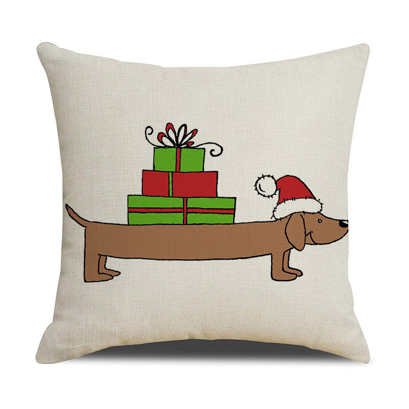 KTX-530643 Christmas White Cute Animal Printed Pillowcase 45x45cm Linen