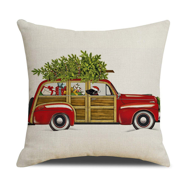 KTX-530643 Christmas White Cute Animal Printed Pillowcase 45x45cm Linen