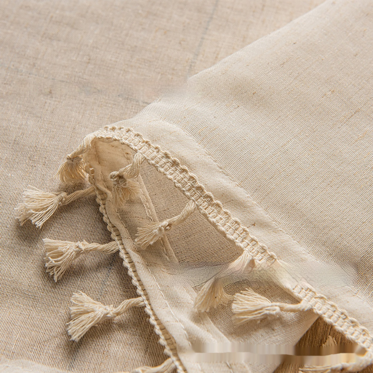 KTX-531539 Bohemian Lace Cotton Linen Texture Semi-Sheer Curtain in Various Sizes