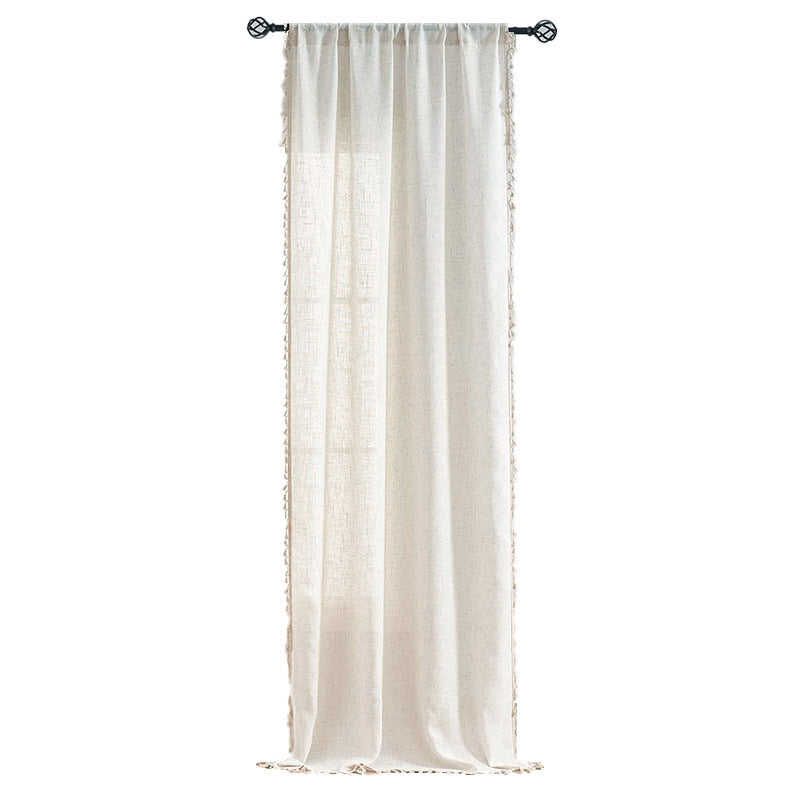 KTX-531539 Bohemian Lace Cotton Linen Texture Semi-Sheer Curtain in Various Sizes