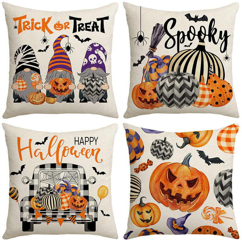 KTX-531795 Cartoon Car Pumpkin Print Sofa Pillow Case 45x45cm Nordic Style