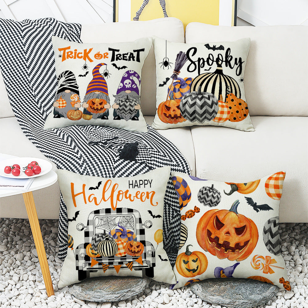 KTX-531795 Cartoon Car Pumpkin Print Sofa Pillow Case 45x45cm Nordic Style