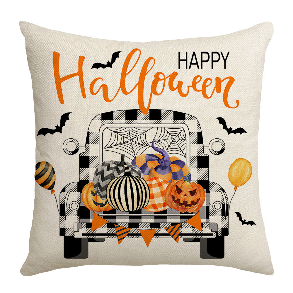 KTX-531795 Cartoon Car Pumpkin Print Sofa Pillow Case 45x45cm Nordic Style