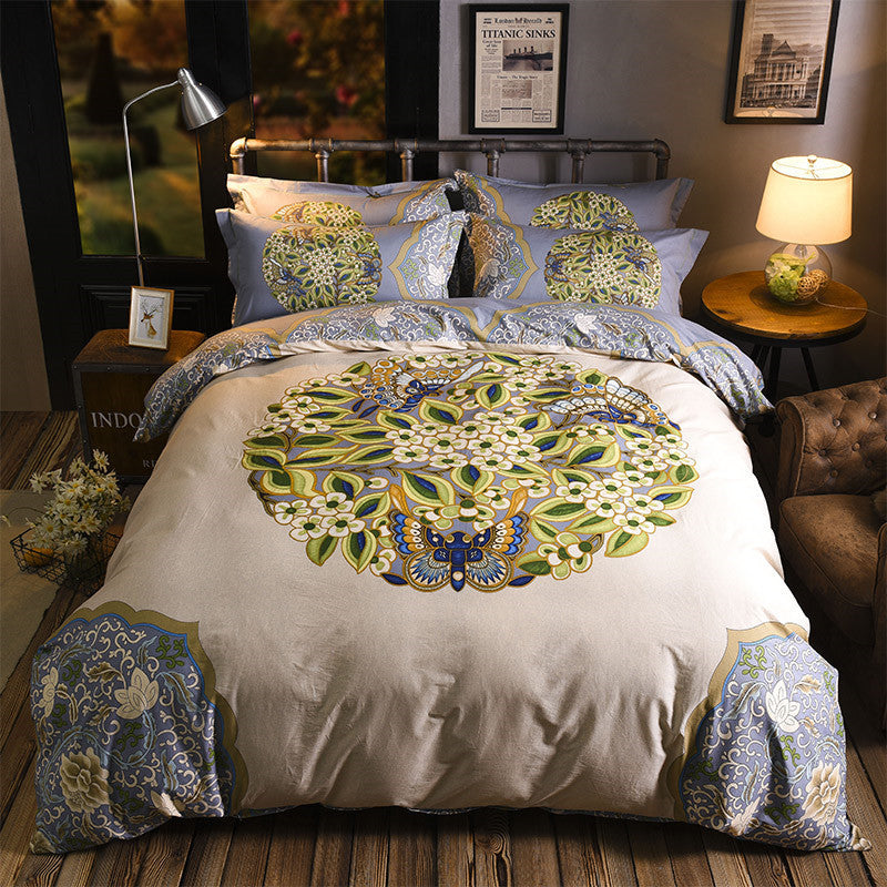 KTX-531987 Cotton Four-Piece Printed Quilt Cover Set for All Seasons