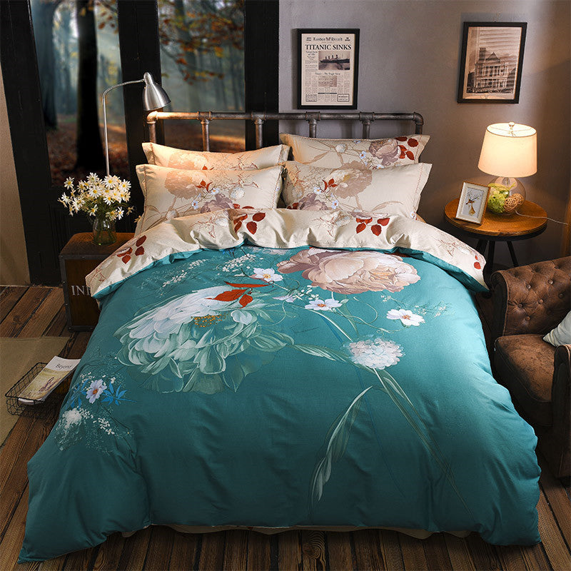 KTX-531987 Cotton Four-Piece Printed Quilt Cover Set for All Seasons