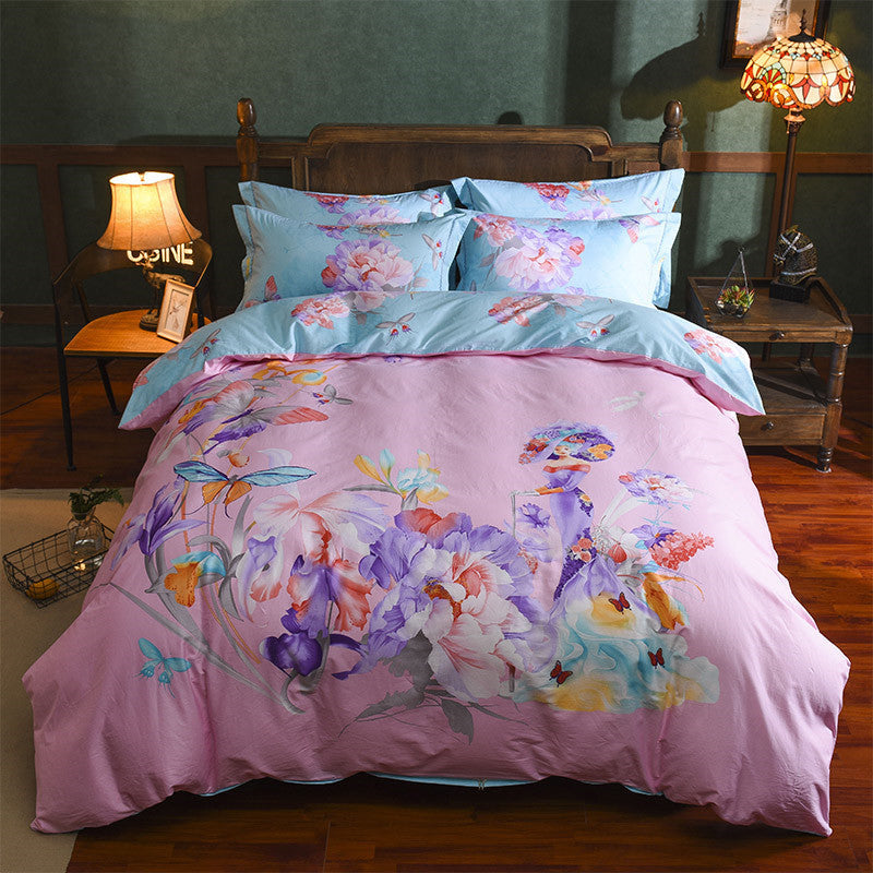 KTX-531987 Cotton Four-Piece Printed Quilt Cover Set for All Seasons