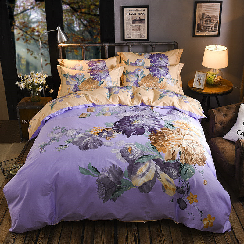 KTX-531987 Cotton Four-Piece Printed Quilt Cover Set for All Seasons