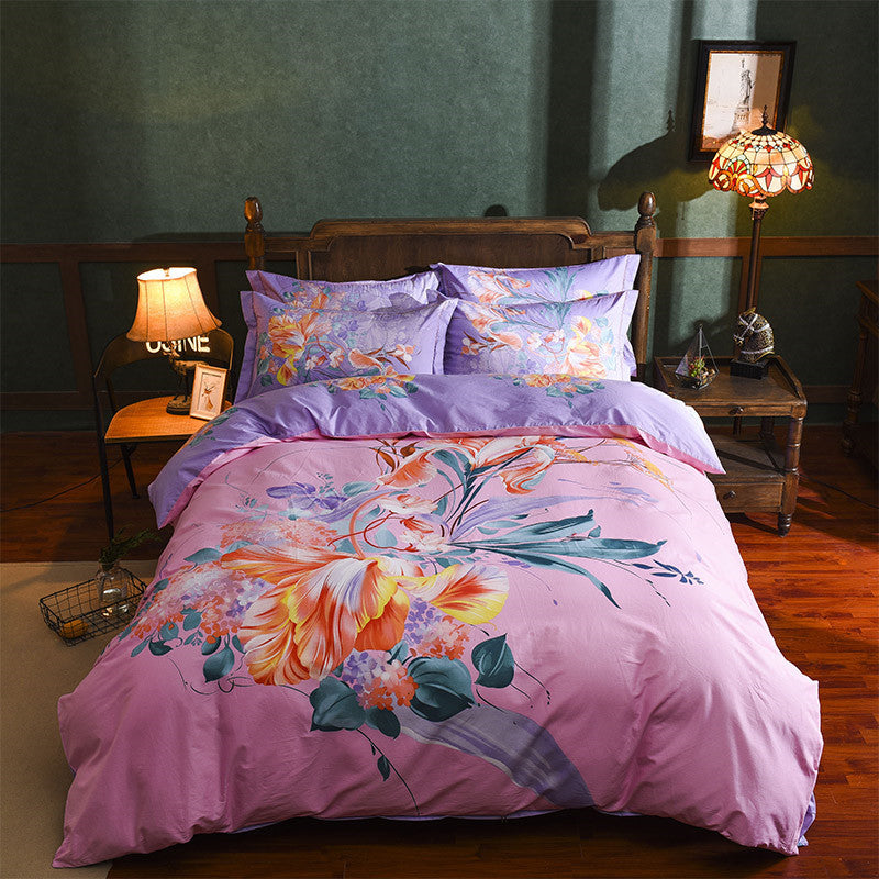 KTX-531987 Cotton Four-Piece Printed Quilt Cover Set for All Seasons