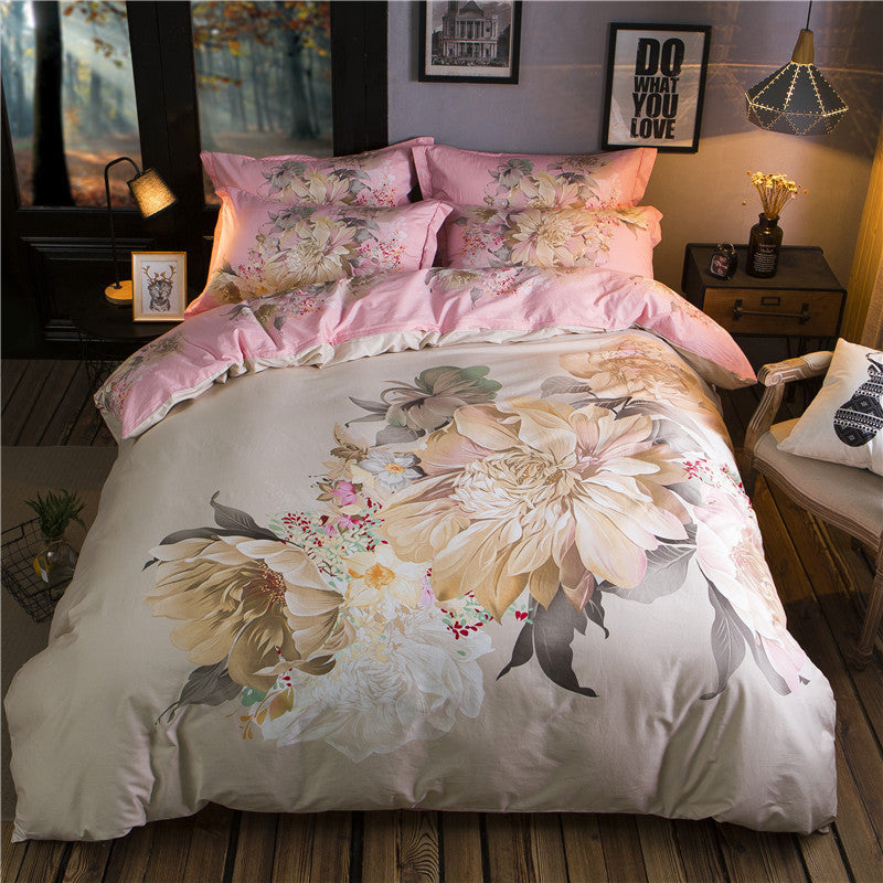 KTX-531987 Cotton Four-Piece Printed Quilt Cover Set for All Seasons