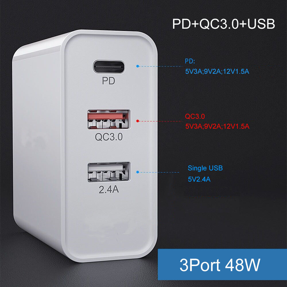 KTX-532051 Fast Charging Mobile Phone Charger with Multi-Port Design in White and Black