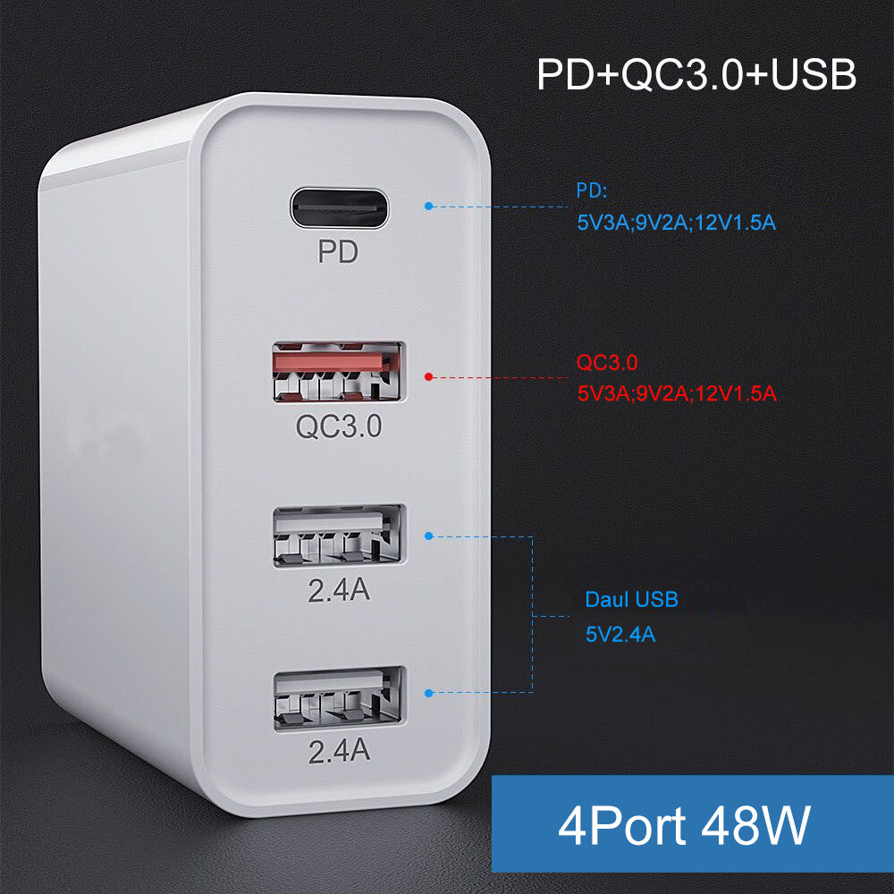 KTX-532051 Fast Charging Mobile Phone Charger with Multi-Port Design in White and Black