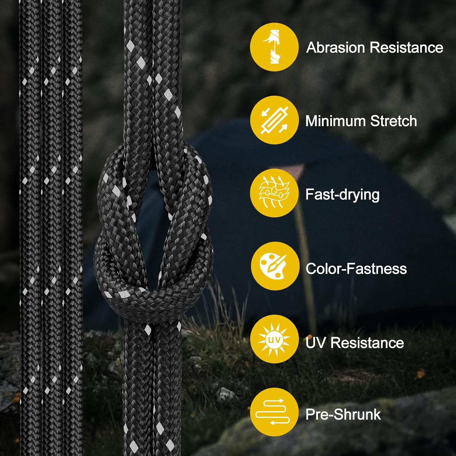 KTX-532179 Reflective Paracord Rope 850lb Strength, 4mm, 50-1000ft Lengths for Camping, Hiking, DIY Projects and Emergency Use