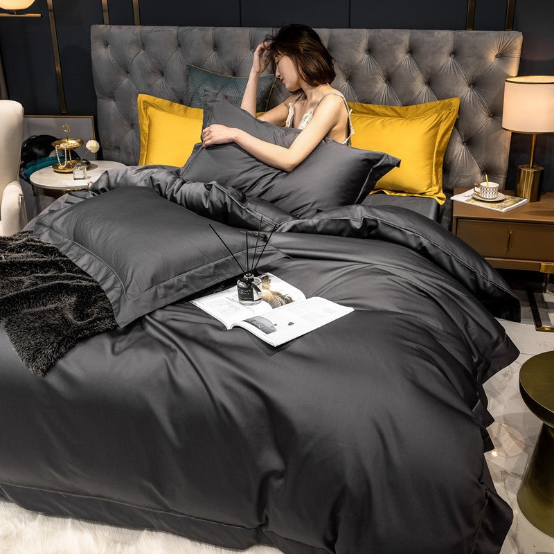 KTX-532307 Long-Staple Cotton Four-Piece Bed Sheet Set with Contrast Color Embroidery - Modern Nordic Style