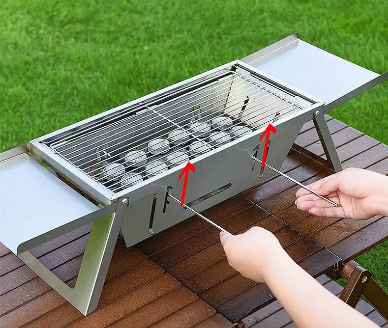 KTX-532499 Portable Charcoal BBQ Grill with Adjustable Charcoal Bed – Quick Set Up Stainless Steel Folding Design