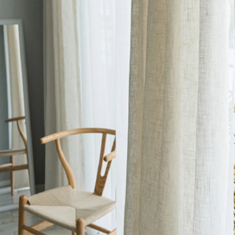 KTX-532691 Japanese Linen Semi-Sheer Half Shade Curtain for Balcony and Living Room, Available in Multiple Colors