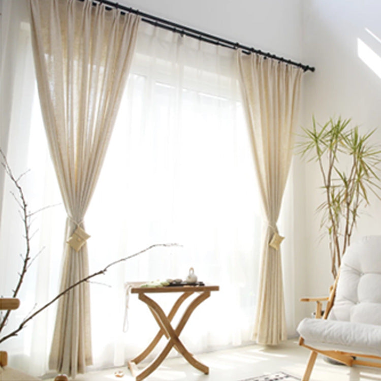 KTX-532691 Japanese Linen Semi-Sheer Half Shade Curtain for Balcony and Living Room, Available in Multiple Colors