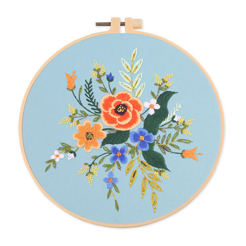 KTX-532819 Nordic Pure Cotton DIY Embroidery Kit - Fancy Flowers & Plants Design, 30x30 Canvas with 20 Diameter Embroidery