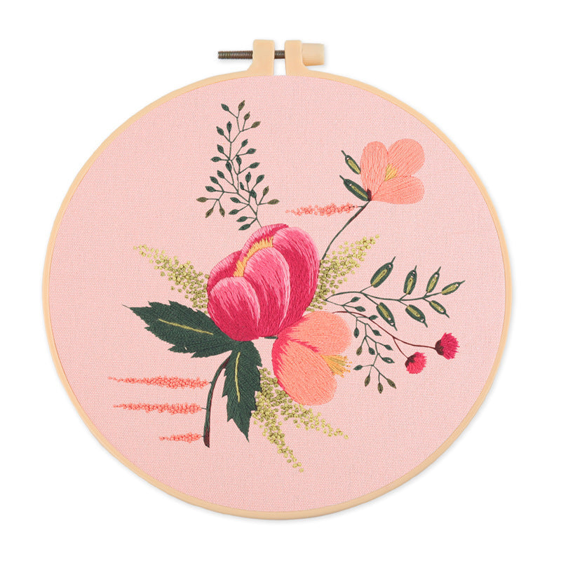KTX-532819 Nordic Pure Cotton DIY Embroidery Kit - Fancy Flowers & Plants Design, 30x30 Canvas with 20 Diameter Embroidery