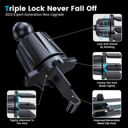 KTX-533203 Universal Car Air Vent Mobile Phone Holder - Snap-On Rechargeable Design