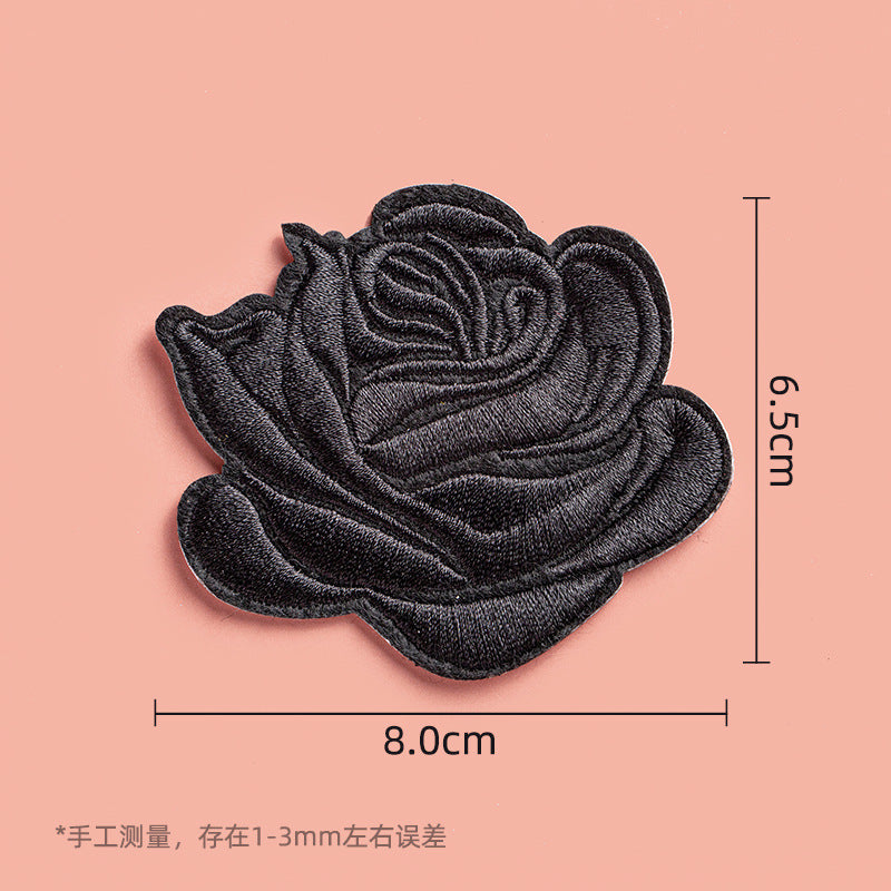KTX-533971 Self-Adhesive Black Embroidery Patch for Clothing Repair - 6 Stickers Set