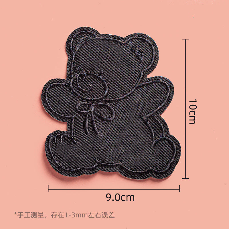 KTX-533971 Self-Adhesive Black Embroidery Patch for Clothing Repair - 6 Stickers Set