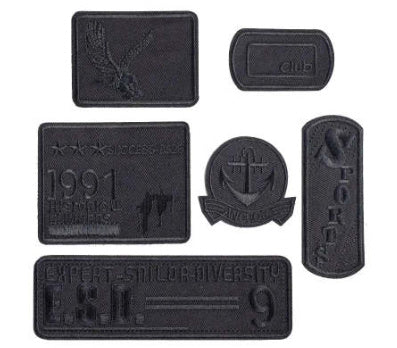 KTX-533971 Self-Adhesive Black Embroidery Patch for Clothing Repair - 6 Stickers Set