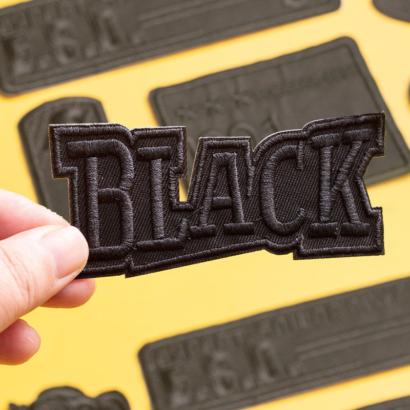 KTX-533971 Self-Adhesive Black Embroidery Patch for Clothing Repair - 6 Stickers Set