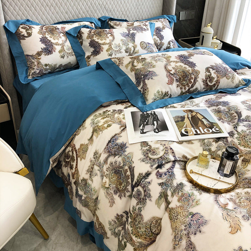 KTX-534611 Pure Cotton Four-Piece Bedding Set with Floral Pattern for 1.5-2m Beds