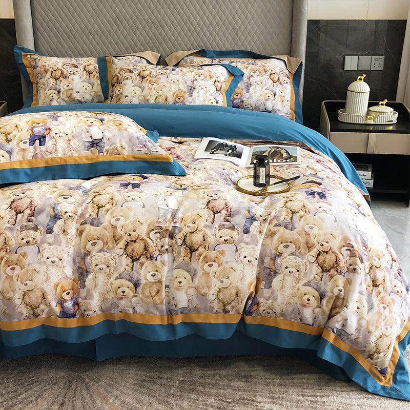 KTX-534611 Pure Cotton Four-Piece Bedding Set with Floral Pattern for 1.5-2m Beds