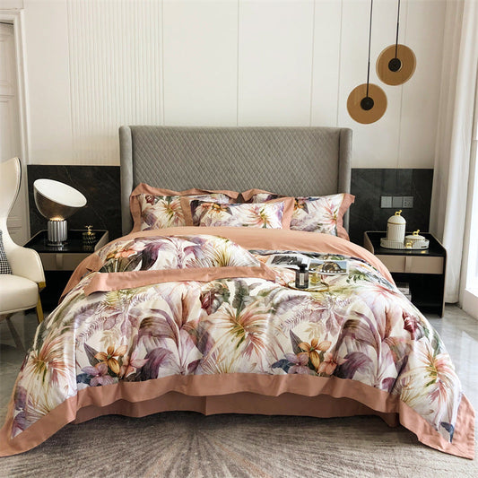 KTX-534611 Pure Cotton Four-Piece Bedding Set with Floral Pattern for 1.5-2m Beds