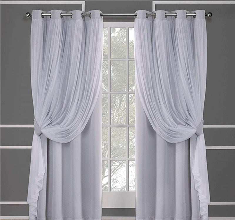 KTX-534995 Lace Double Layer Window Curtains in Dark Blue, Water Blue, Light Blue, and More – Various Sizes Available