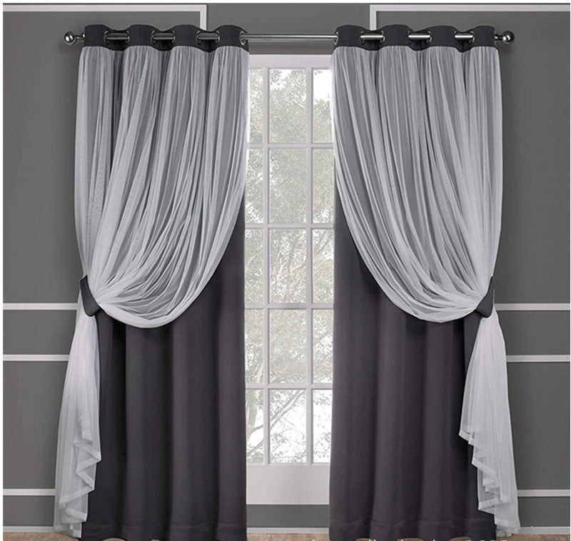 KTX-534995 Lace Double Layer Window Curtains in Dark Blue, Water Blue, Light Blue, and More – Various Sizes Available