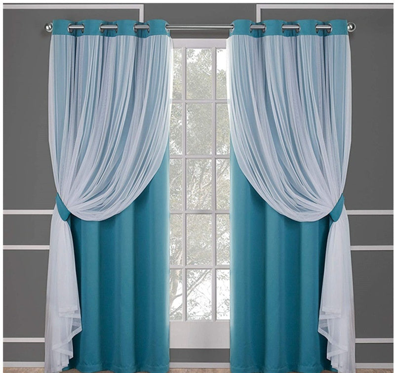 KTX-534995 Lace Double Layer Window Curtains in Dark Blue, Water Blue, Light Blue, and More – Various Sizes Available