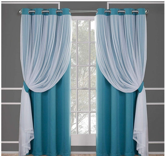 KTX-534995 Lace Double Layer Window Curtains in Dark Blue, Water Blue, Light Blue, and More – Various Sizes Available