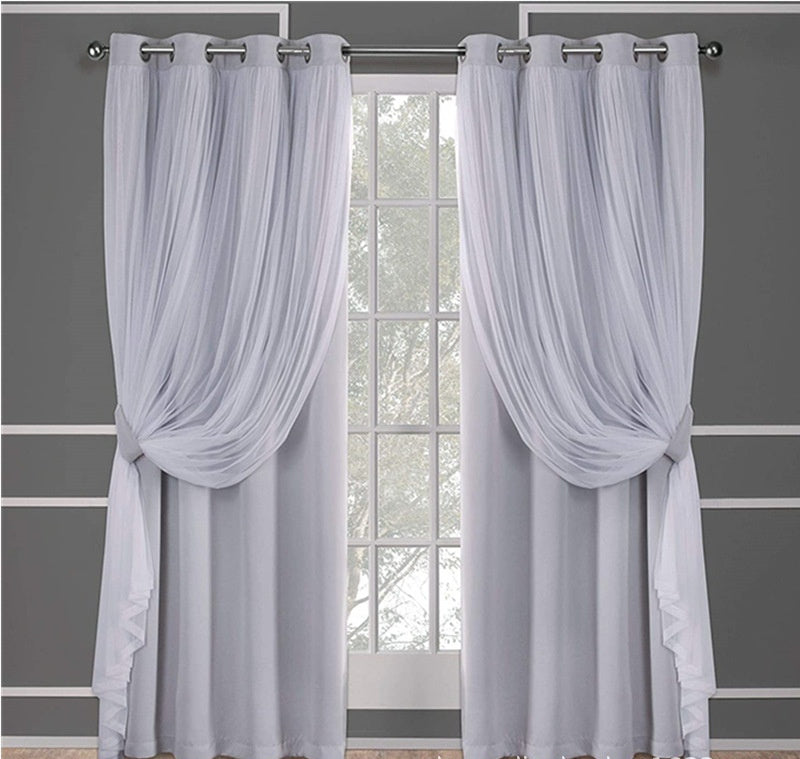 KTX-534995 Lace Double Layer Window Curtains in Dark Blue, Water Blue, Light Blue, and More – Various Sizes Available