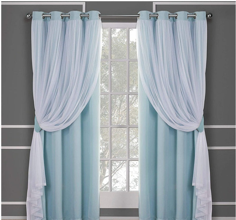 KTX-534995 Lace Double Layer Window Curtains in Dark Blue, Water Blue, Light Blue, and More – Various Sizes Available