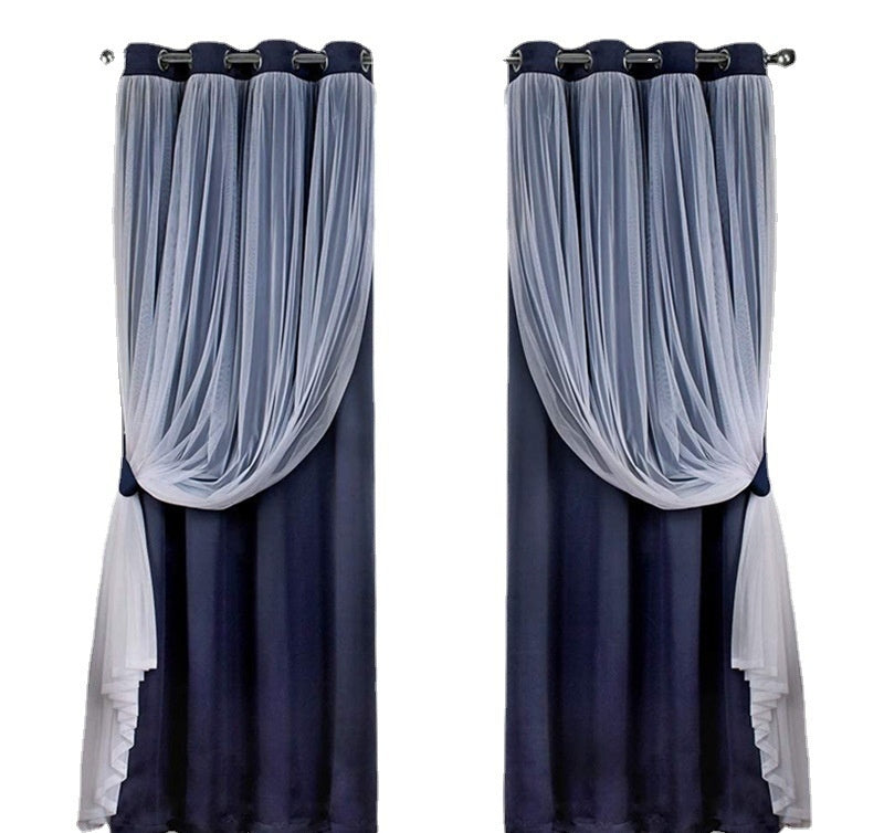 KTX-534995 Lace Double Layer Window Curtains in Dark Blue, Water Blue, Light Blue, and More – Various Sizes Available