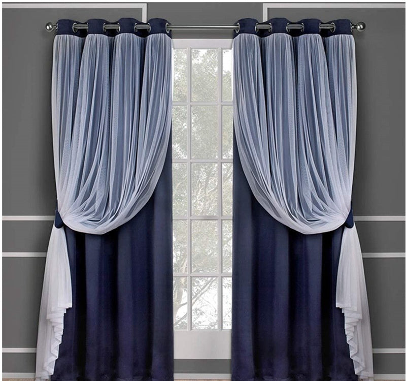 KTX-534995 Lace Double Layer Window Curtains in Dark Blue, Water Blue, Light Blue, and More – Various Sizes Available