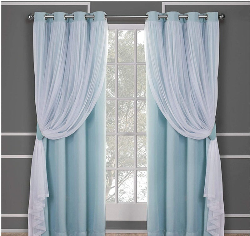 KTX-534995 Lace Double Layer Window Curtains in Dark Blue, Water Blue, Light Blue, and More – Various Sizes Available