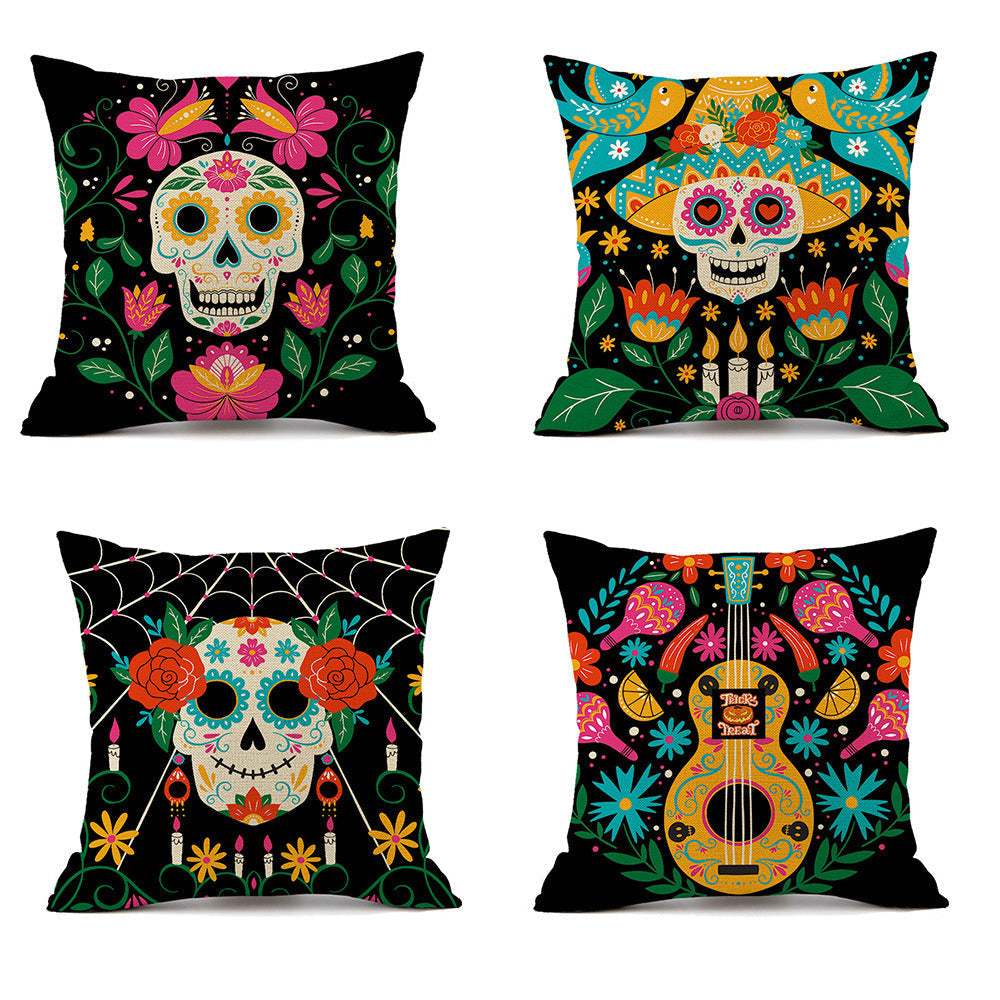 KTX-535123 Halloween Horror Theme Printed Pillowcase in Linen – Modern 45x45cm Cushion Cover