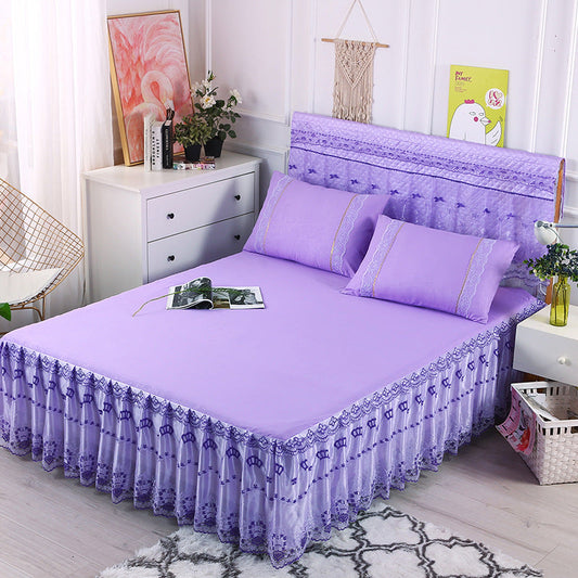 KTX-535443 Lace Bedspread and Bed Skirt Set - Simple Design for Home Décor, Fits 180cm x 230cm