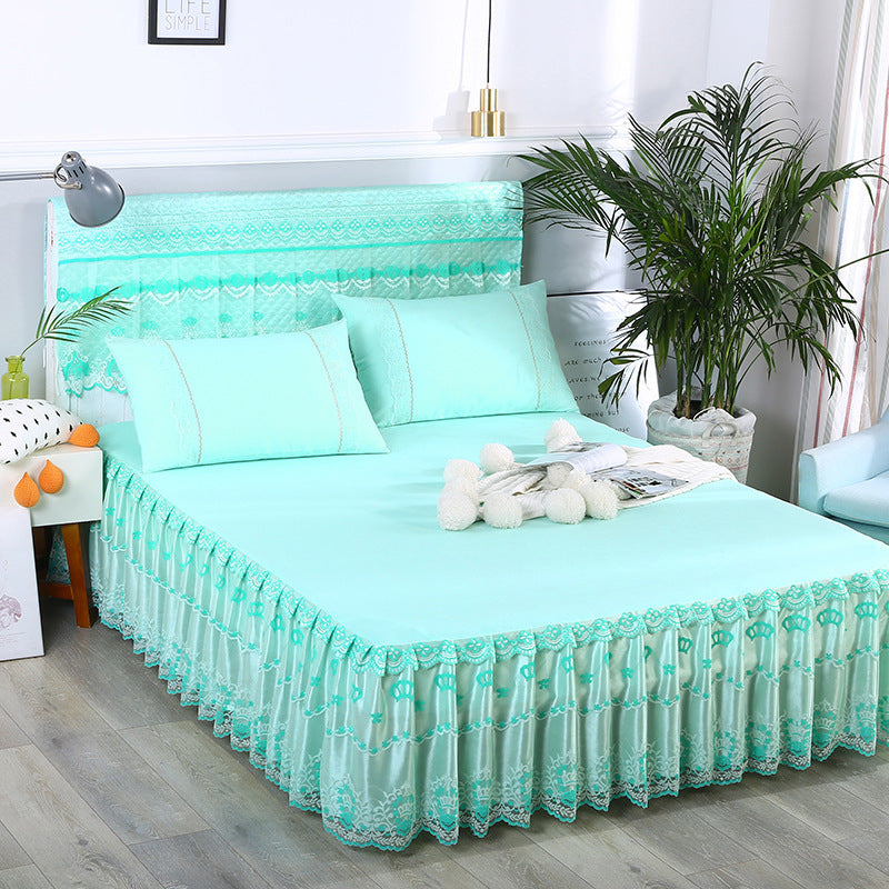 KTX-535443 Lace Bedspread and Bed Skirt Set - Simple Design for Home Décor, Fits 180cm x 230cm