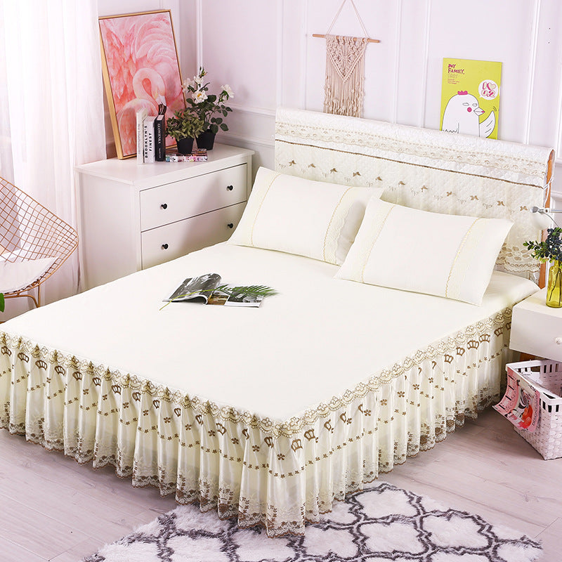 KTX-535443 Lace Bedspread and Bed Skirt Set - Simple Design for Home Décor, Fits 180cm x 230cm